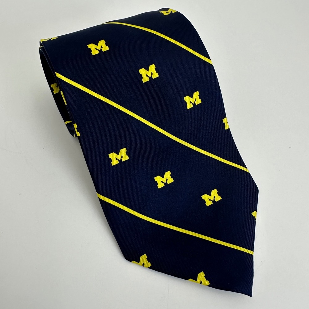 Campus Classics Necktie Mens Navy Blue University of Michigan Silk Logo Stripe